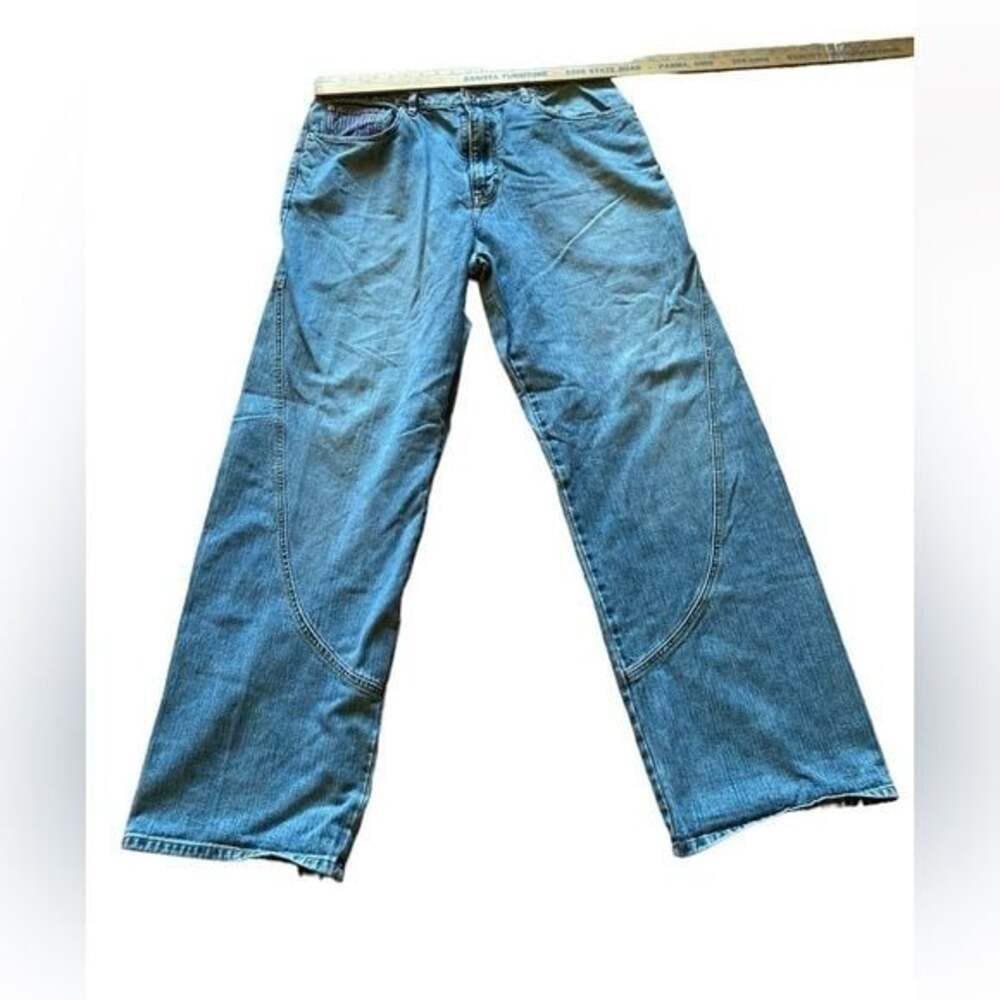 VTG Sean John Baggy Jeans Mens 38x33 Blue 90s Y2K Embroidered Pleated Hip Ho…